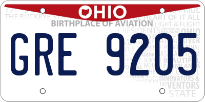 OH license plate GRE9205