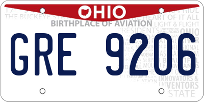 OH license plate GRE9206