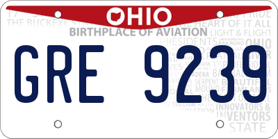 OH license plate GRE9239