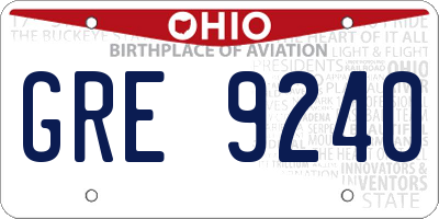 OH license plate GRE9240