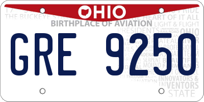 OH license plate GRE9250