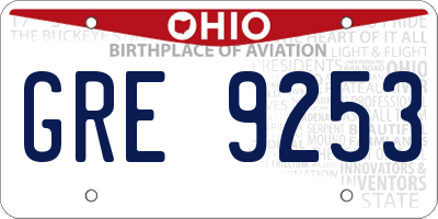 OH license plate GRE9253