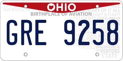 OH license plate GRE9258