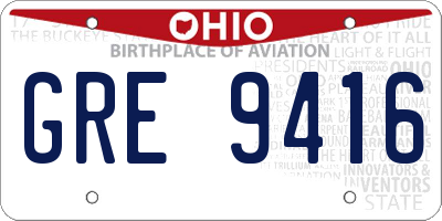 OH license plate GRE9416