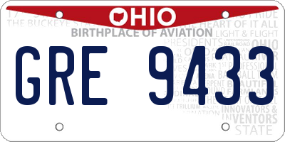 OH license plate GRE9433