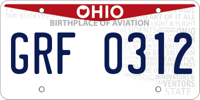 OH license plate GRF0312