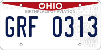 OH license plate GRF0313