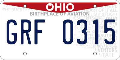 OH license plate GRF0315