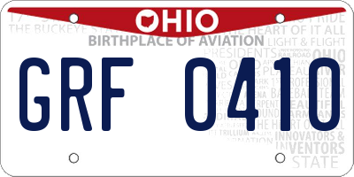 OH license plate GRF0410
