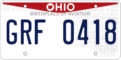 OH license plate GRF0418