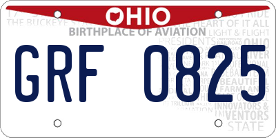 OH license plate GRF0825