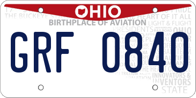OH license plate GRF0840