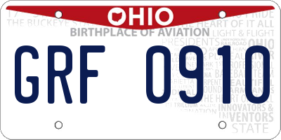 OH license plate GRF0910