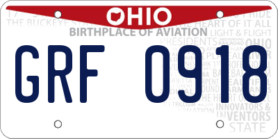 OH license plate GRF0918
