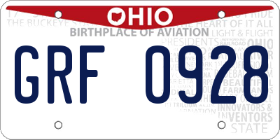 OH license plate GRF0928