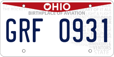 OH license plate GRF0931