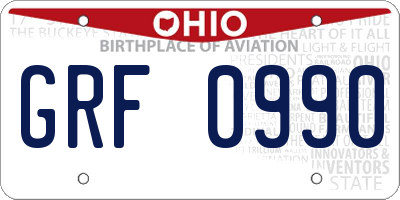 OH license plate GRF0990