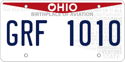 OH license plate GRF1010