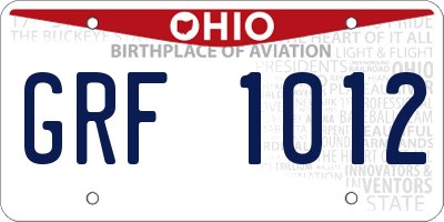 OH license plate GRF1012