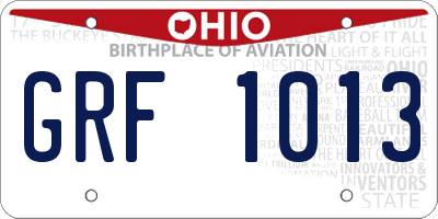 OH license plate GRF1013