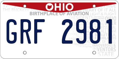 OH license plate GRF2981