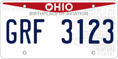 OH license plate GRF3123