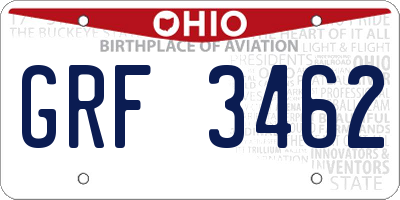 OH license plate GRF3462