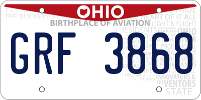 OH license plate GRF3868