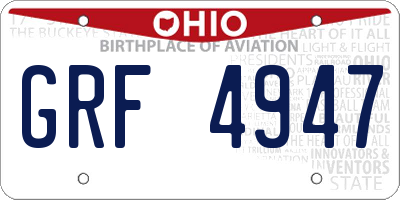OH license plate GRF4947