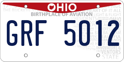 OH license plate GRF5012