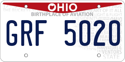 OH license plate GRF5020