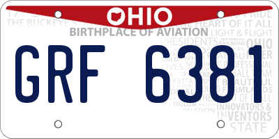 OH license plate GRF6381