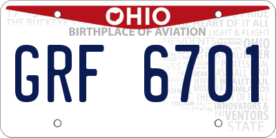 OH license plate GRF6701