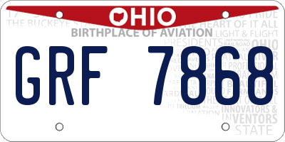 OH license plate GRF7868