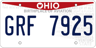 OH license plate GRF7925