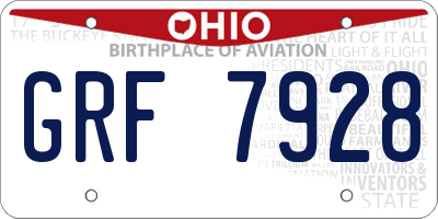 OH license plate GRF7928