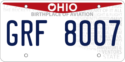 OH license plate GRF8007