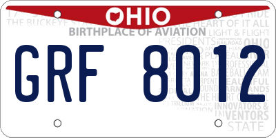 OH license plate GRF8012