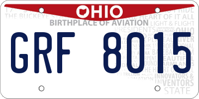 OH license plate GRF8015