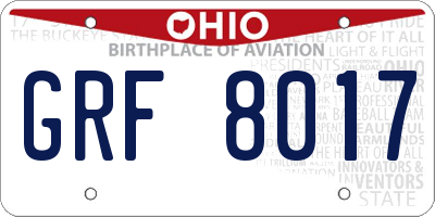 OH license plate GRF8017