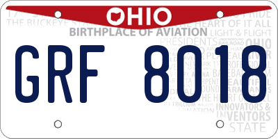 OH license plate GRF8018