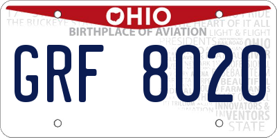 OH license plate GRF8020