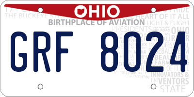 OH license plate GRF8024