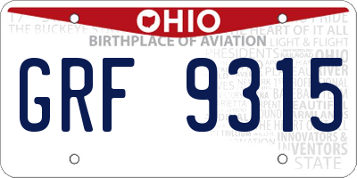 OH license plate GRF9315