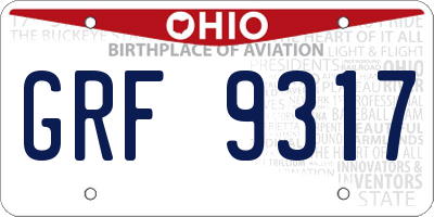 OH license plate GRF9317