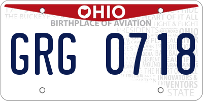 OH license plate GRG0718