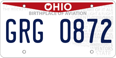 OH license plate GRG0872
