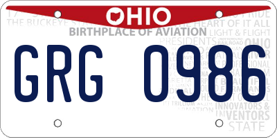 OH license plate GRG0986
