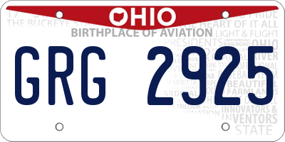 OH license plate GRG2925