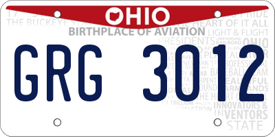 OH license plate GRG3012